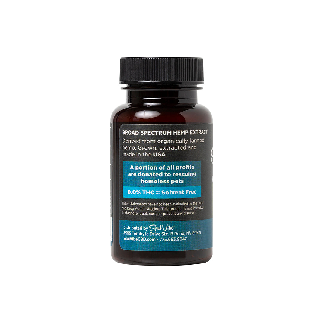 SOUL VIBE GEL CAPS FOR HUMANS :: PCR 750MG HEMP GELS + MELATONIN 0.0% THC :: BROAD SPECTRUM (25MG EACH)
