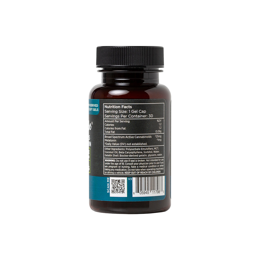SOUL VIBE GEL CAPS FOR HUMANS :: PCR 750MG HEMP GELS + MELATONIN 0.0% THC :: BROAD SPECTRUM (25MG EACH)